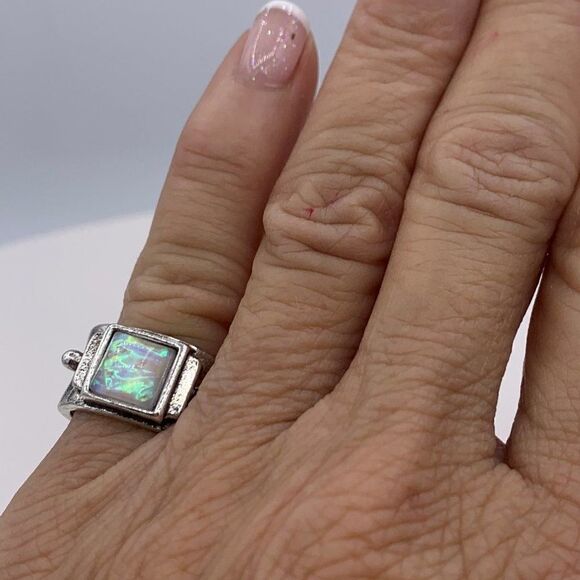 Ring, NWOT, chunky 925 sterling silver, fire opal, sz 6 or 7, brutalist, boho, - Picture 7 of 16